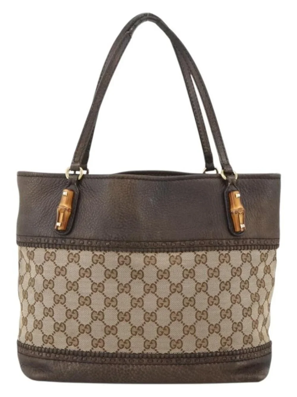 GUCCI GG Canvas Bamboo Tote Bag Black Gold 353125 Auth ka3798